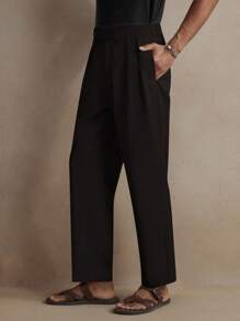 AKNOTIC Business Casual 男士宽松编织长腰直筒休闲裤，适合日常穿着、上学、秋季 - 黑色 - 查看 5