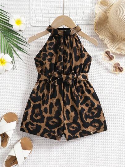 SHEIN بدلة رومبر صيفية مزينة بطباعة زهرية جميلة للأطفال البنات