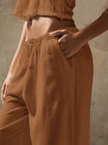 MISSGUIDED Relaxed Fit Loungewear Wide Leg Trousers Palazzo Style Beach Pants Flowing Resort Wear Summer Vacation Casual Pant Drawstring Waist