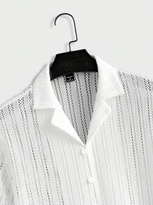Manfinity Homme Men's Solid Color Short Sleeve Single-Breasted Casual Business Shirt - White - View 4