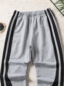 Young Boy Side Contrast Stitching Loose Straight-Leg Pants, Versatile For Daily Casual And Sports, Breathable Thin Fabric