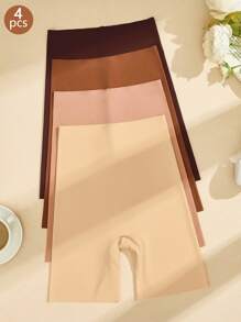 4pcs Set Women Solid Color Seamless High Waist Casual Briefs - Multicolor - View 4