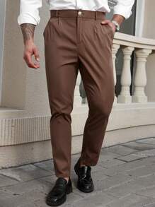 Manfinity Mode Plus Size Men's Solid Color Casual Business Suit Pants