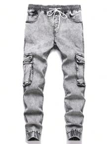 Manfinity LEGND Men's Solid Color Skinny Pocket Casual Fashion Denim Slim Waisted Long Pants