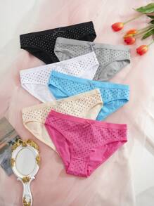 SHEIN Conjunto de 6 panties de mujer con estampado de lunares y decoración de moño