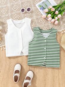 SHEIN Explorewe 2pcs Tween Girl Pineapple Striped Casual Comfortable Top, Summer - Multicolor - View 8