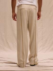 Musero Tailored Seam Detail Straight Leg Linen Trousers Spring Summer Streetstyle Holiday Vacation - Apricot - View 4