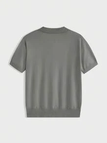 AKNOTIC Business Casual Herr enfärgad polokrage kortärmad stickad tröja för skolan - Ljusgrå - Visa 2