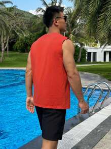 DAZY Men's Summer Letter Print Red Tank Top - Red - View 2