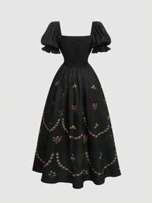 SHEIN MOD Plus Size Women Black Dress With Placement Print, Long Length,Summer Outfits For Women - Black - View 2