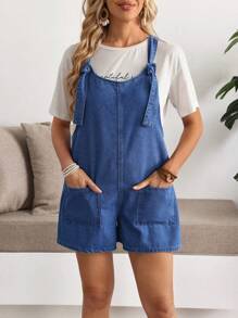 EMERY ROSE Combinaison en jean sans manches casual avec poche pour femmes, couleur unie