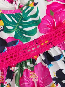 SHEIN Young Girls' Printed Spaghetti Strap Dress, Spring/Summer Tropical Kids Dresses Kids Tropical Dress - Hot Pink - View 5