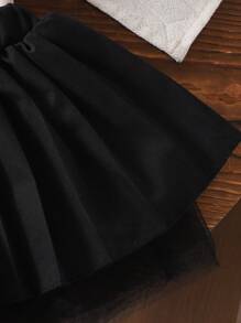 Souflis Souflis Summer New Baby Girls Vintage Embroidered Peter Pan Collar Short Sleeve Blouse + Black Skirt 2-Piece Set - Khaki - View 4