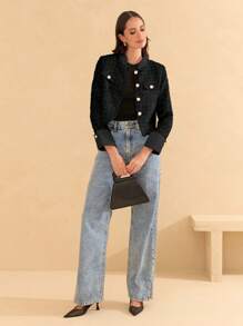 SHE(IN) BRASIL Áo khoác chi tiết vạt trước có nút - màu đen - Xem 5