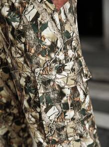 Manfinity LEGND Pantalones cargo informales con estampado de plantas para hombres de talla grande