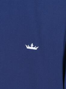 SHEIN Vacaura Teenage Boys' Casual Stand Collar Knit Polo Shirt - Navy Blue - View 4