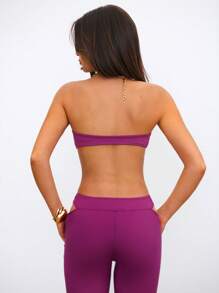 Aloruh 2pcs Women's Vacation Purple Ring Bandeau Top And Ultra Low Waist Pants Set - Purple - View 7