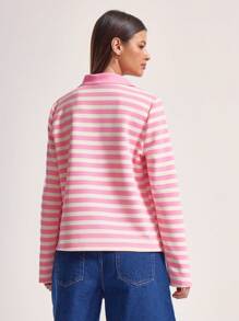 MUSERA Sudadera de manga larga con cuello polo, corte holgado, estampado de rayas, estilo callejero, ideal para primavera, viajes y aeropuerto, linda