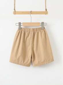 Loomiva Young Boy Letter Print Elastic Waist Dual Pockets Casual Shorts