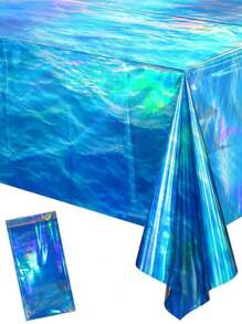 3 Pcs Iridescent Ocean Waves Tablecloths, 54 X 108 Inch Disposable Plastic Ocean Blue Table Cloth Rectangle Table Covers For Under The Sea Beach Surf Ocean Pool Party Birthday Party Decorations, Valentine Day