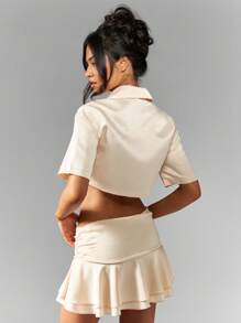 MISSGUIDED Camicia corta a bottoni con colletto, maniche corte, casual elegante, taglio sartoriale, adatta per l'estate