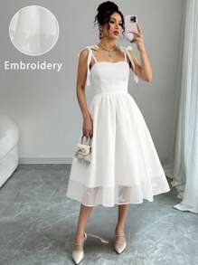 Selianne 女士夏季刺绣优雅度假连衣裙