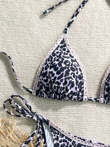 SHEIN Women's Summer Holiday Beach Leopard Print Halter Bikini Set - Multicolor - View 3