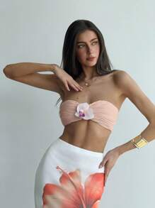 Aloruh Women's Butterfly Decor Cropped Strapless Top, Fashionable