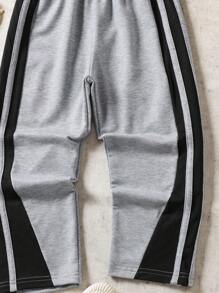 Young Boy Side Contrast Stitching Loose Straight-Leg Pants, Versatile For Daily Casual And Sports, Breathable Thin Fabric