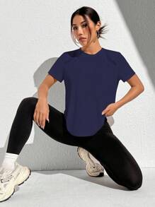 Gameset SHEIN Sport 拇指孔撞色撞色网眼插肩袖运动T恤健身背心健身房女式衬衫 - 藏蓝色 - 查看 5