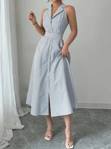 Elenzga Vestido casual/de trabajo elegante a rayas para mujer