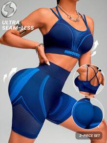 Innovista Conjunto de entrenamiento sin costuras, ropa deportiva de alto soporte, secado rápido, ropa informal diaria de yoga, pilates, entrenamiento HIIT, de oficina al gimnasio, mallas, ropa deportiva de verano, estructura abotonada, sujetador, camiseta, top corto, pantalones con protección UV, cómoda, funcional, con malla, transpirable, control de abdomen, compresión, que estiliza la figura, para cardio, carrera, ejercicio al aire libre, saludable, en redes sociales, lista para usar, de dos piezas, equipo de rendimiento atlético, influencer de moda, versátil, uso diario, durable, de vuelta al colegio, colección de fitness de Eid, destacada, alternativa de calidad a '