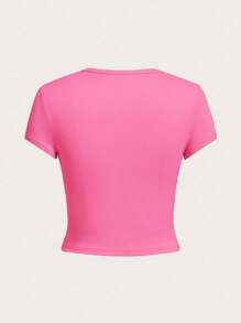 Camiseta corta de manga corta y cuello redondo de unicolor para adolescentes, casual de verano