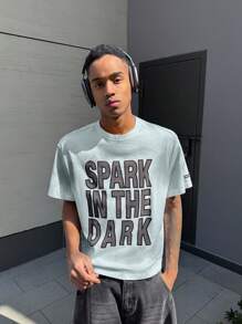 NEON BLANC Men's Street Style Graphic Letter Print Knit T-Shirt, Suitable For Summer, Streetwear Edition - Baby Blue - View 8