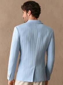 Manfinity NXTstreet 男士休闲编织波浪垫肩修身西装外套，适合秋冬 - 天藍色 - 查看 3