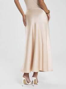 Glamine 女士纯色休闲裙，简约风格，适合日常穿着，长款缎面裙，斜纹优雅缎面裙