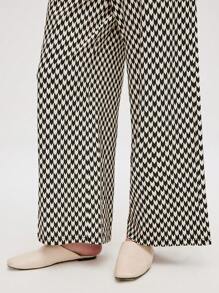 LUVLETTE 黑色柔软棉质基础款阔腿印花休闲裤，带口袋，可作睡衣外穿，透气女士睡裤 - 黑與白 - 查看 3