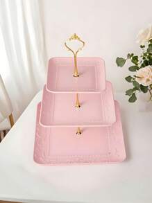 Khay đựng 3 tầng bằng kim loại, giá đỡ trưng bày hiện đại, sắp xếp trên mặt bàn bếp, phòng khách, phòng ăn, trang trí, chống gỉ, dễ lau chùi - Hồng - Xem 5