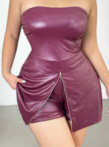 Flirla Conjunto de top bandeau y minifalda en estilo de calle personalizado para tallas grandes