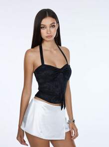 SHEIN Unity Top de mujer con textura y lazo en el frente, versátil para primavera y verano - Negro - Ver 3