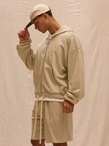 Musero Áo hoodie in hình ca rô cỡ lớn có khóa kéo chỉ dành cho mùa xuân hè phong cách đường phố kỳ nghỉ lễ Phục sinh - Nhiều màu - Xem 2