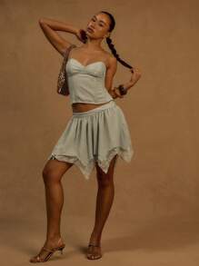 MUSERA Low Rise Sequin Layered Chiffon Mini Skirt Ibiza, Holiday, , Summer, Vacation, Beach White Isle Elegant Party - Green - View 2