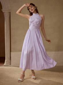 MOTF PREMIUM VÁY HALTER TỔNG HỢP APPLIQUES - Màu tím - Xem 3