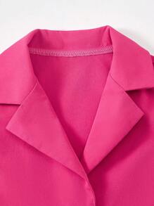 SHEIN Set de 2 piezas con chaleco de cuello de solapa y pantalones de un solo botonadura en unicolor para niñas preadolescentes