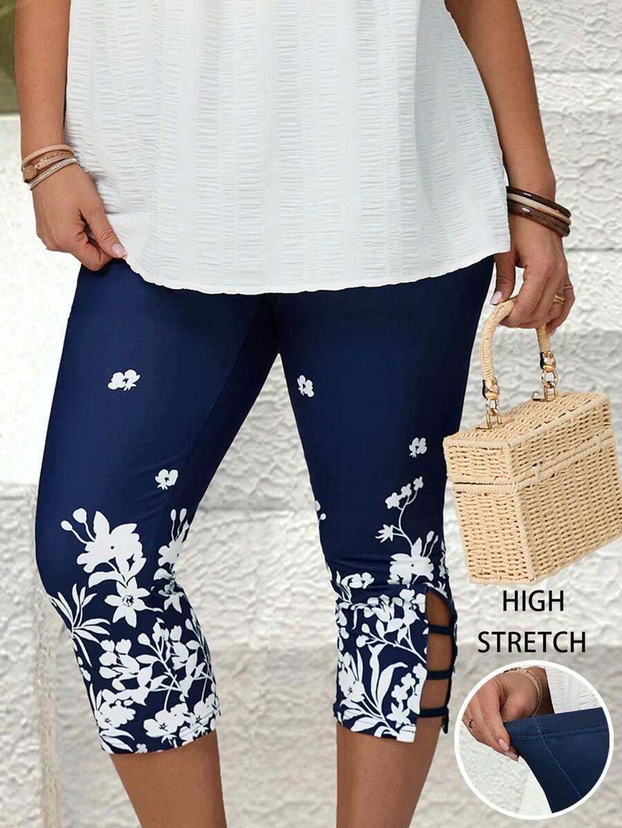 EMERY ROSE Leggings con estampado floral casual para tallas grandes