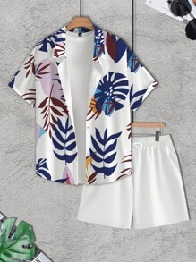 Manfinity RSRT Men's Tropical Plant Printed Shirt And Shorts Set - Multicolor - View 3