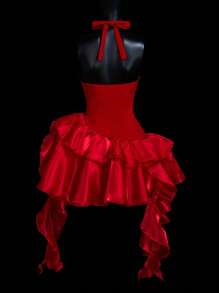 SHEIN ICON 红色绉布不对称下摆迷你连衣裙 - 酒紅色 - 查看 2