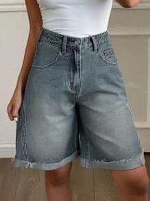 DAZY Women's Frayed Hem Wide Leg Shorts, Casual Street Style Loose Denim Shorts For Summer Y2k Streetwear - Medium Wash - View 5