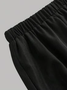 SHEIN Girlism 少女红色数字和字母印花拼接篮球球衣 T 恤上衣和黑色工装口袋裤两件套休闲街头服饰 - 紅色 - 查看 5