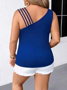 SHEIN LUNE 加大码不对称多肩带女式吊带背心 - 寶藍色 - 查看 2